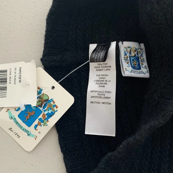 Portolano Cashmere/Extra Fine Wool/Silk Blend Beanie with Real Rabbit Fur - Picture 3 of 3